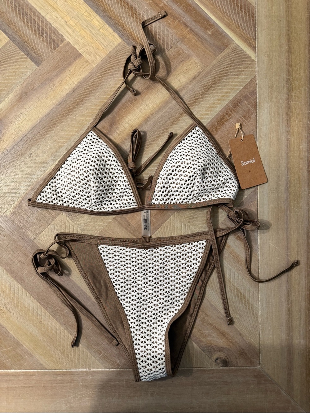 Samui Brown and Cream Crochet Triangle Bikini